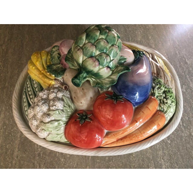 Ceramic Large Fitz and Floyd Vegetables Motif Covered Dish For Sale - Image 7 of 9