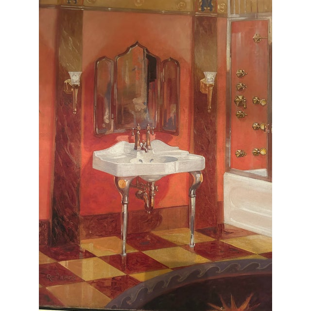 Modern Original Painting of Elegant Interior Bathroom Dressing Room For Sale - Image 3 of 7