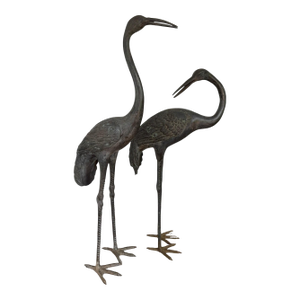 A Pair of Vintage Bronze Crane Garden Sculptures