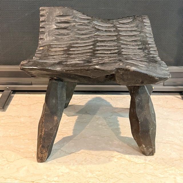 Late 19th Century Rustic Carved Wood Stool For Sale - Image 5 of 8