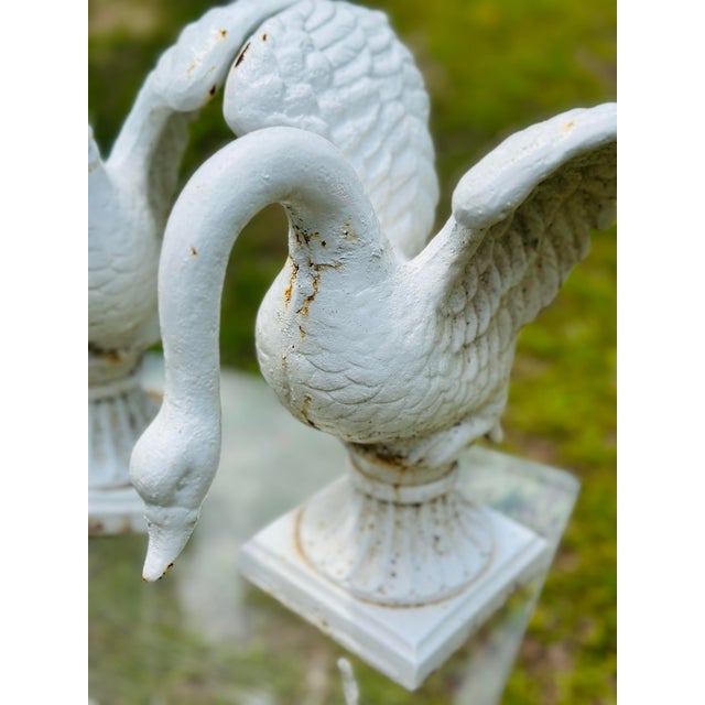 Vintage Cast Iron Swan Garden Ornaments, a Pair For Sale - Image 9 of 11