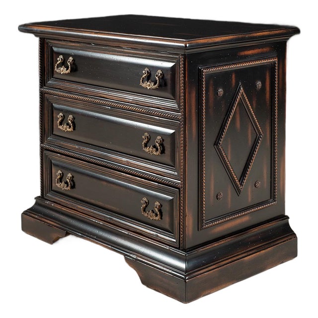 Italian Venetian Three-Drawer Nightstand in Black Finish For Sale