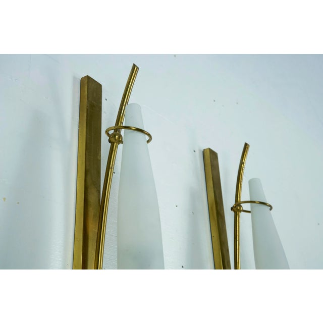 Sconces in Brass and Triplex Opaline Glass in the style of Arredoluce, Italy, 1950s, Set of 3 For Sale - Image 11 of 13
