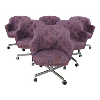 6 Mid-Century Modern Patrician Furniture Tufted Tweed Office Swivel Chairs MCM For Sale
