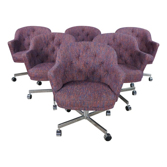 6 Mid-Century Modern Patrician Furniture Tufted Tweed Office Swivel Chairs MCM For Sale