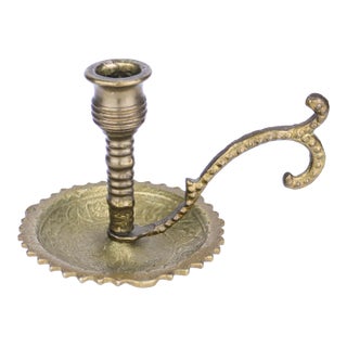 Antique Solid Brass Middle East Arabian Candlestick With Handle For Sale