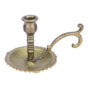 Antique Solid Brass Middle East Arabian Candlestick With Handle