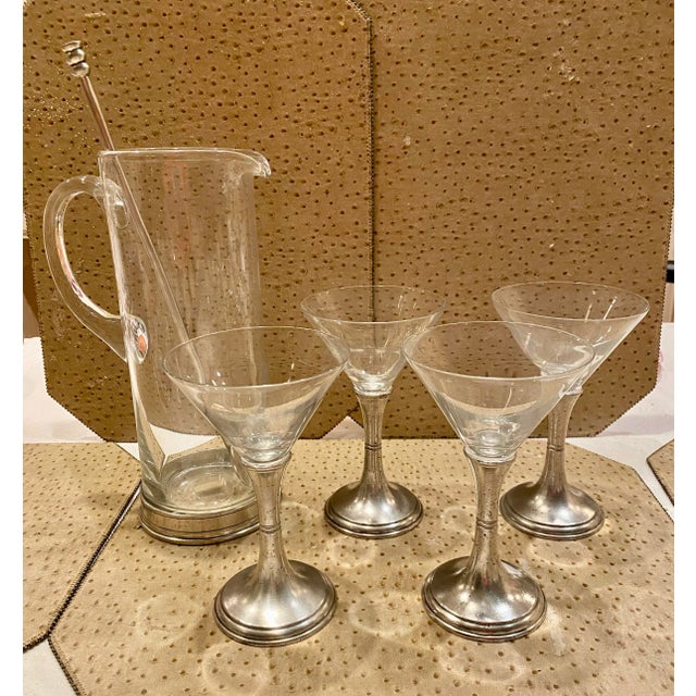 1980s Arte Italica Pewter and Crystal Martini Set- 6 Pieces For Sale - Image 4 of 9