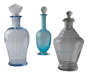 Vintage Blue and Clear Murano Glass Decanters with Stoppers, 1950s, Set of 3