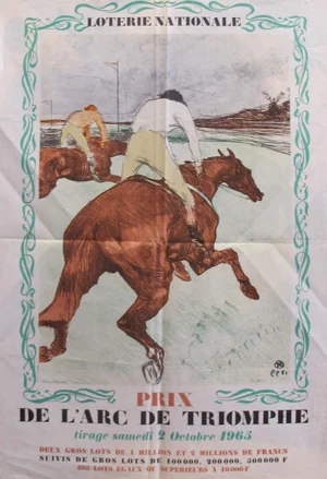1965 French Vintage Original Poster, Loterie Nationale Advertisement "Prix De l'Arc De Triomphe 2 Octobre 1965" - Henri De Toulouse Lautrec