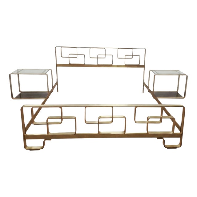 Vintage Brass Bedroom Set, 1970s, Italy, Set of 3 For Sale