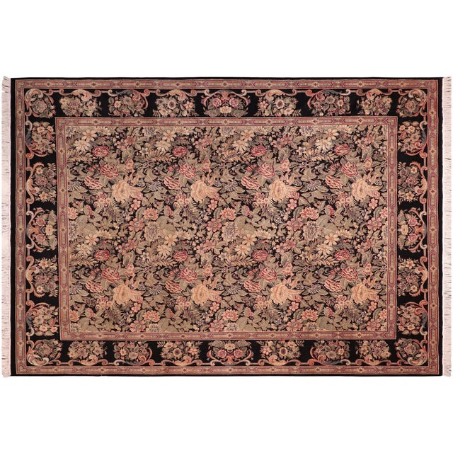 Black Boho Chic 1990's Floral Pak-Persian Black/Black Wool Rug - 10'1'' X 13'7'' For Sale - Image 8 of 9