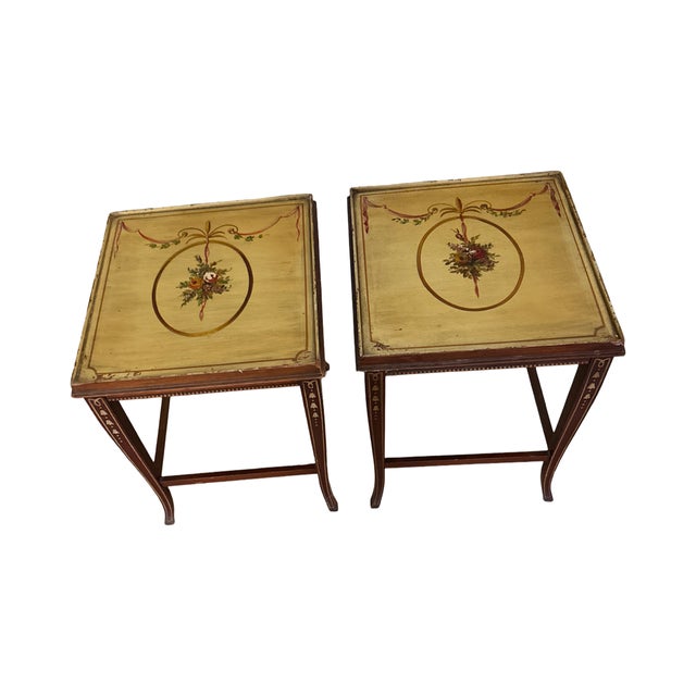 Pair of Antique Sheraton Style Hand-Painted Drinks Tables - Adam Regency For Sale - Image 4 of 12