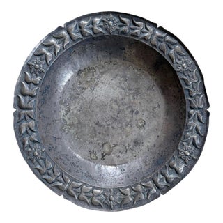 Antique Hand-Hammered Tinned Copper Repoussé Bowl For Sale