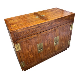 Vintage Henredon Dry Bar Cabinet in Campaign Style Scene 1 One For Sale