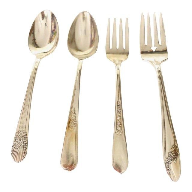 Vintage Mismatched Silverplate Dessert Forks & Dessert Spoons- Set of 4 For Sale