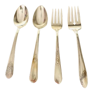 Vintage Mismatched Silverplate Dessert Forks & Dessert Spoons- Set of 4