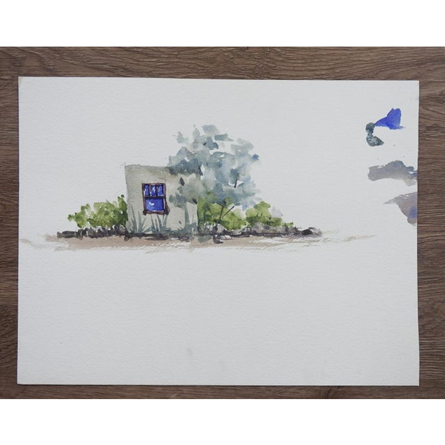 Mid 20th century watercolor on paper study painting of house and landscape. Unsigned. Unframed.