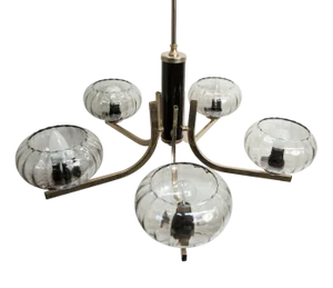 Black and Gold Chandelier with Transparent Glass from See Delmas, 1960s