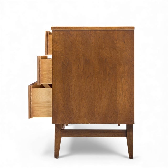 Mid 20th Century Broyhill Brasilia Mid Century Walnut and Brass Lowboy Dresser For Sale - Image 5 of 9