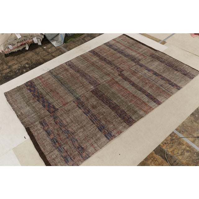 Tribal Vintage Geometric Striped Beige-Brown and Purple Wool Kilim Rug For Sale - Image 3 of 8
