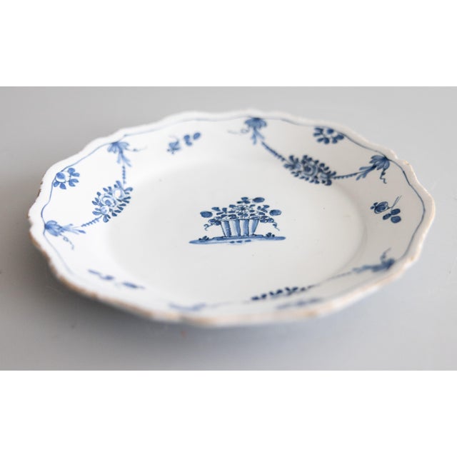 Farmhouse 18th Century French Nevers Faience Blue & White Faience Scalloped Floral Plate For Sale - Image 3 of 8