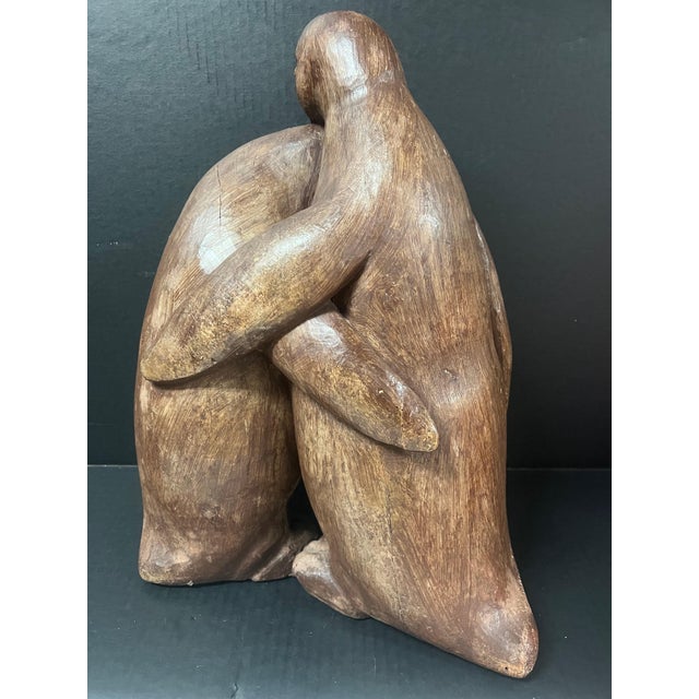 Vintage Large Hand Carved Wooden Penguin Couple Sculptural Statue For Sale - Image 9 of 10