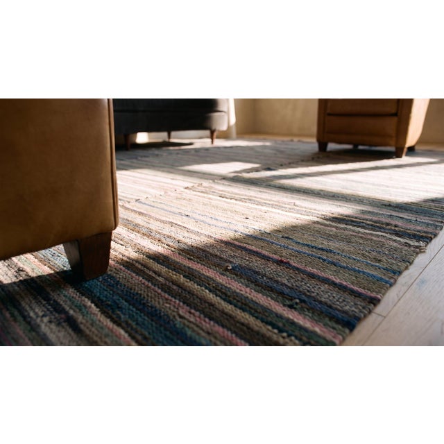 1920s Multicolor Stripe Design Antique American Shaker Flat Weave Cotton Rag Rug For Sale - Image 12 of 14