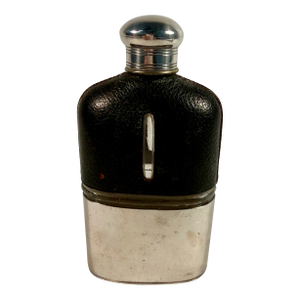 Antique, English, Leather, Glass, and Silverplate Hip Flask
