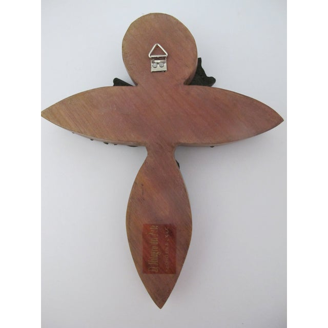 Wood Mexican Milagros Wood Folk Art Cross With Cherub Guardian Angel & Charms For Sale - Image 7 of 8