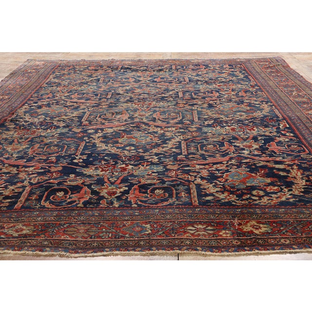Navy Blue Late 19th Century Antique Persian Sultanabad Rug - 08'10 X 11'04 For Sale - Image 8 of 9