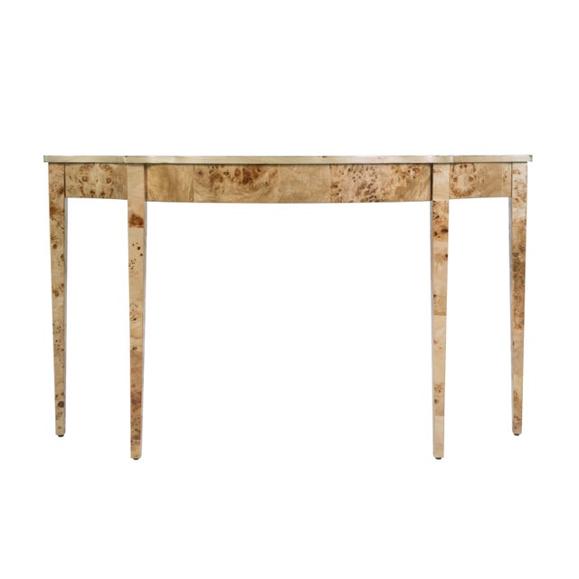 Spritely Home Accent Furniture Chester 54 in. W Demilune Wood Traditional Console Table, Light Brown Burl For Sale - Image 4 of 8