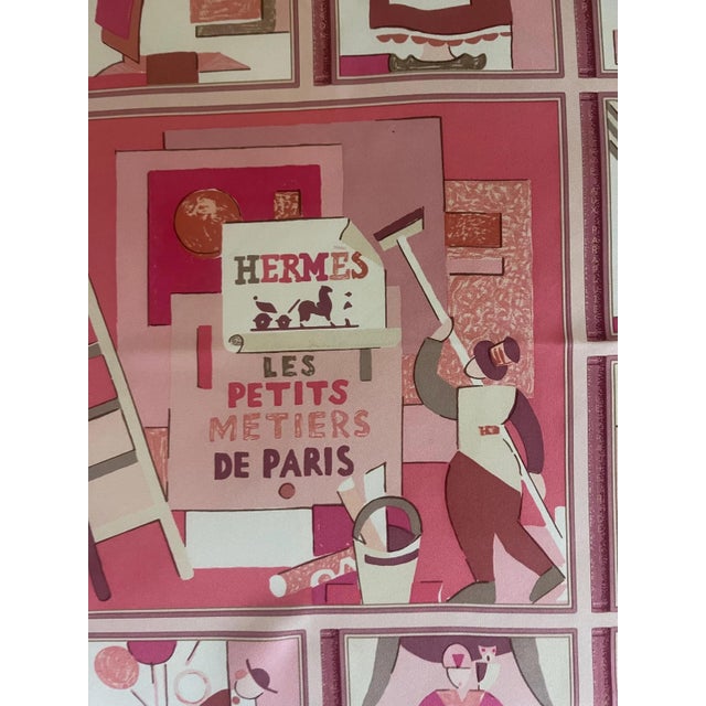 Pink Hermès Silk Scarf “Les Petits Métiers De Paris “ 2006 For Sale - Image 8 of 9
