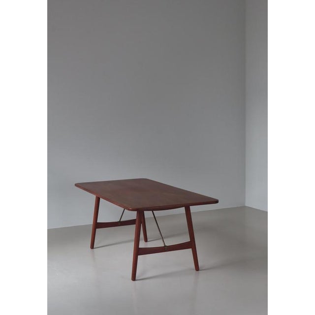 Wood Modern Danish Dining Table attributed to Børge Mogensen in Teakwood & Brass from Søborg Møbelfabrik, 1950s For Sale - Image 7 of 18