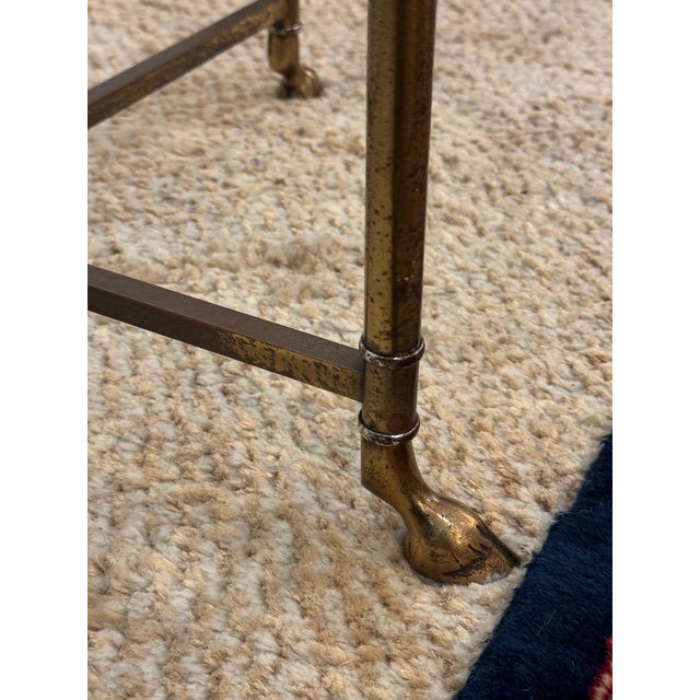 Metal Mastercraft Hollywood Regency Brass Hoof Feet Coffee Table Racetrack Glass Top For Sale - Image 7 of 13
