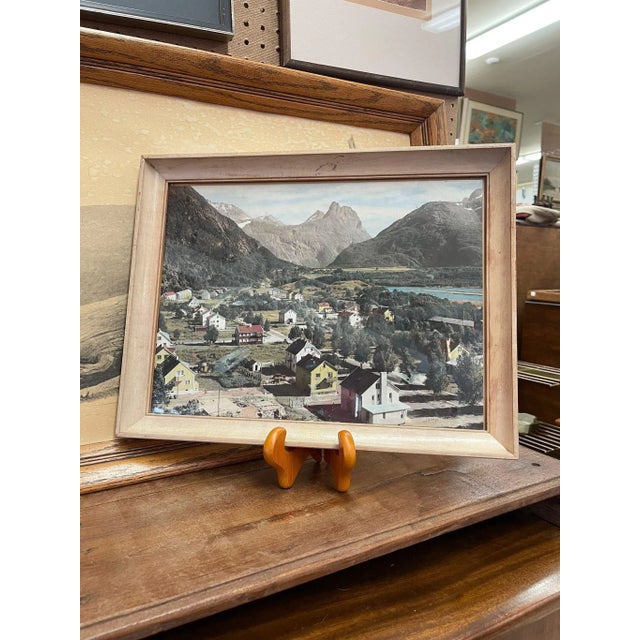 Vintage Cityscape tinted Photograph. Tape is still on the front of the glass as shown. painted wooden frame. Vintage...