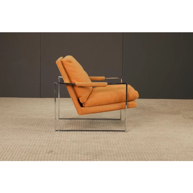 Chrome Flatbar Lounge Armchair by Milo Baughman for Thayer Coggin, 1970s, Signed For Sale - Image 16 of 17