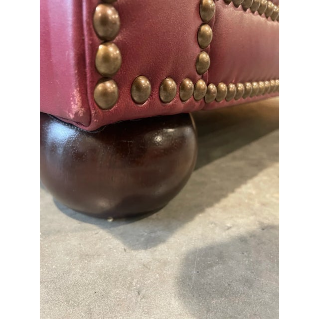 Pair of Custom Burgundy Leather Tufted Chesterfield Club Chairs For Sale - Image 10 of 12