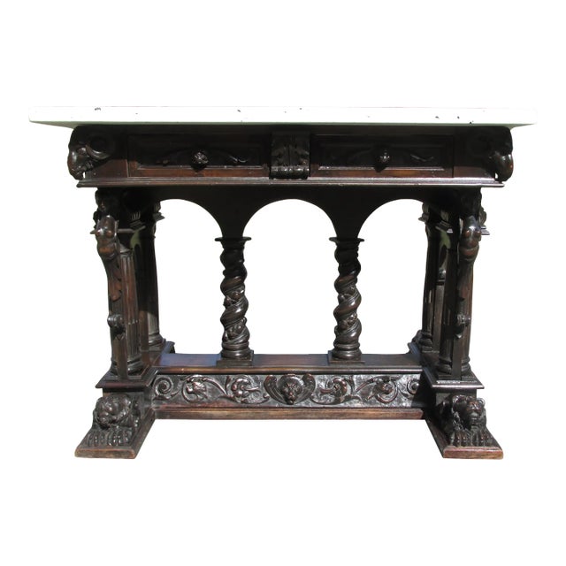 Antique English Victorian Library Table With All the Trimmings For Sale