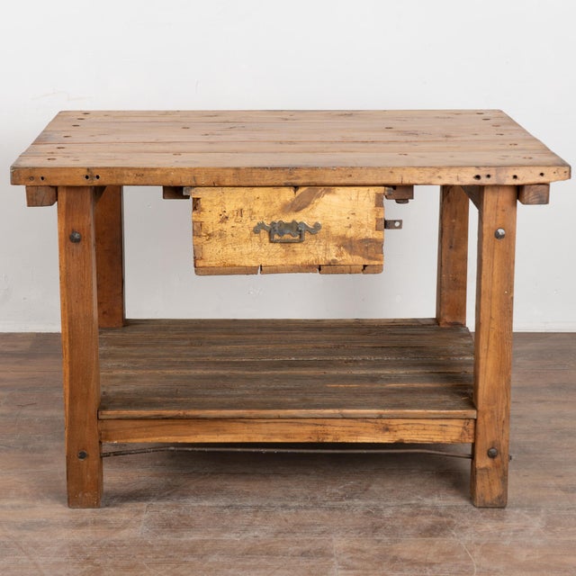 Rustic Early 20th-Century Rustic Pine Work Table or Kitchen Island For Sale - Image 3 of 13