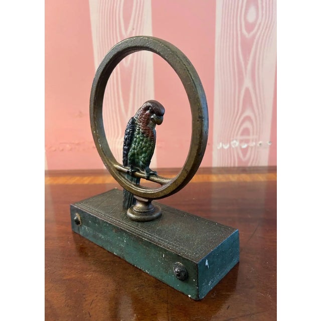 Bronze Deco Period Cold Painted Bronze Parrot Form Doorstop For Sale - Image 8 of 8