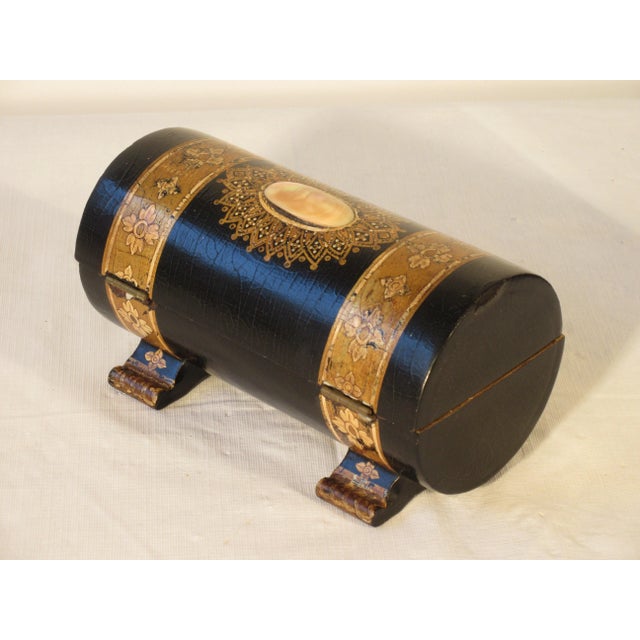 19th century painted dome top box with mother of pearl.