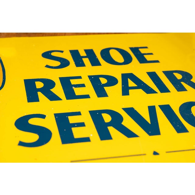 1960s Vintage Double-Sided Flanged Porcelain Shoe Repair Sign For Sale - Image 5 of 5