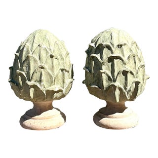 Vintage Faux Finished Wooden Artichokes - A Pair For Sale