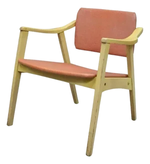 Mid 20th Century Vintage Mid Century Modern Pink Vinyl Blonde Wood Armchair With Pivoting Back