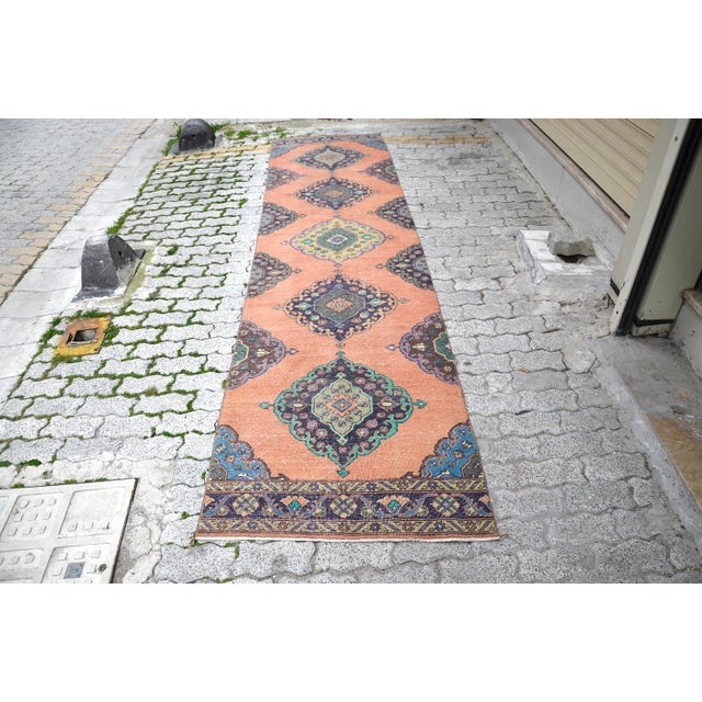 1960s Pastel Muted Orange Hand Made Wool Runner Rug For Sale - Image 11 of 11