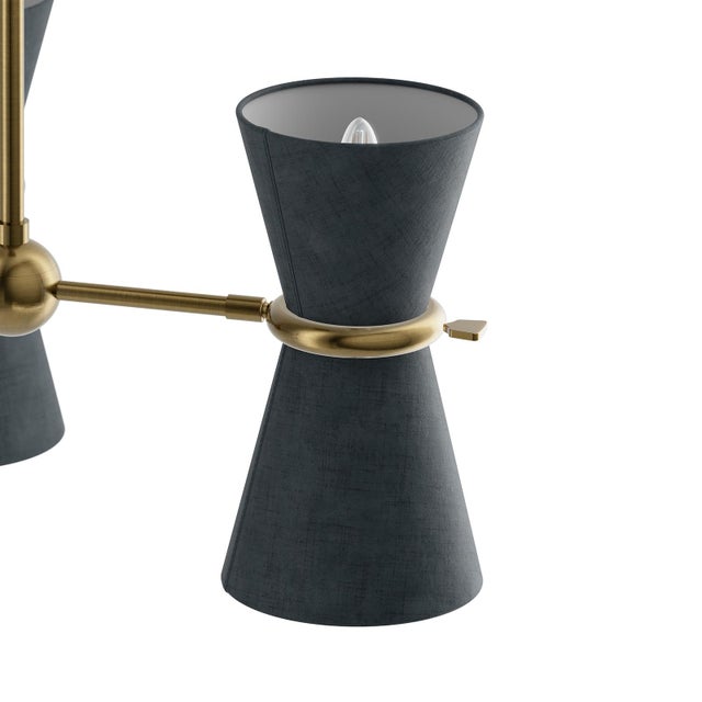 Gable Pendant, Antique Natural Brass with Storm Blue Shade For Sale In Detroit - Image 6 of 9