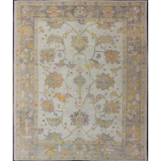 Turkish Oushak Rug With Muted Color Palette and All-Over Flower Design For Sale - Image 12 of 12