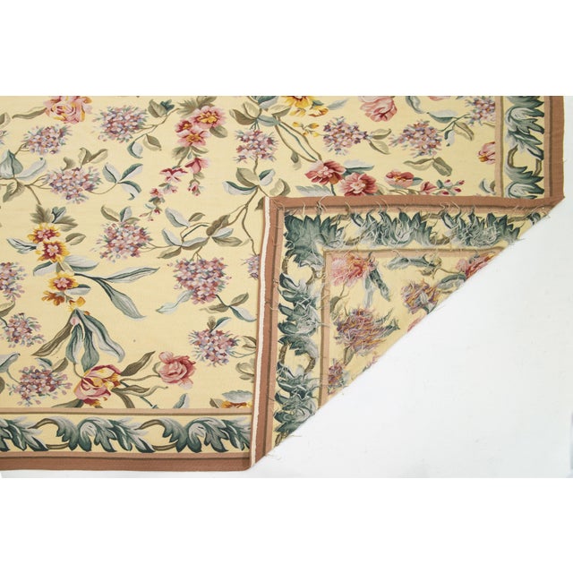 1990s Handcrafted French Aubusson Wool Rug in Pale Yellow With Floral Design For Sale - Image 4 of 12