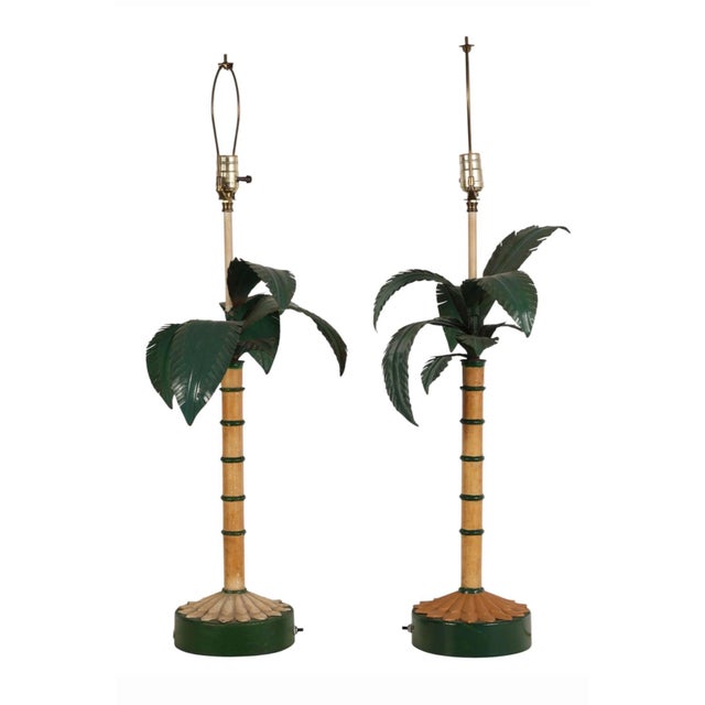 2000 - 2009 Pair of Hollywood Regency Italian Tole Palm Tree Table Lamps For Sale - Image 5 of 12